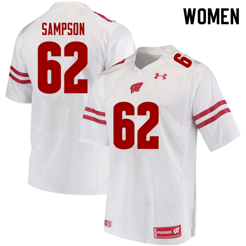 Women #62 Cormac Sampson Wisconsin Badgers College Football Jerseys Sale-White - Click Image to Close